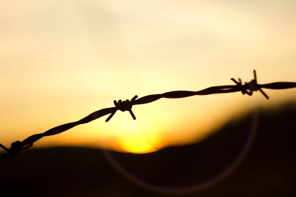 Sunset Barbed Wire Military Space — Stock Photo, Image