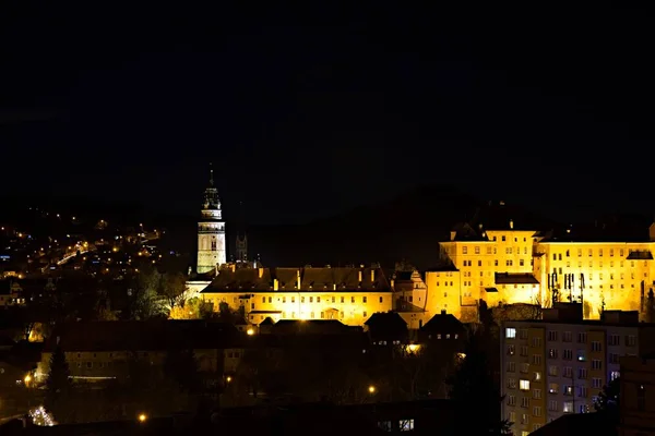 Vista Serale Natale Della Città Del Castello Cesky Krumlov Repubblica — Foto Stock