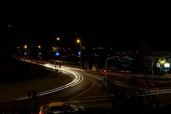 Christmas Nonstop Traffic Night Road City Light Junction — Stock Photo, Image
