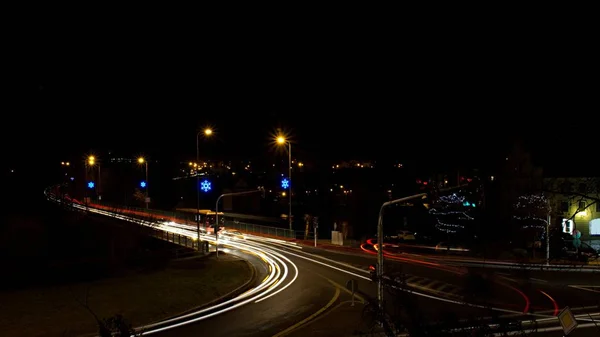 Christmas Nonstop Traffic Night Road City Light Junction —  Fotos de Stock