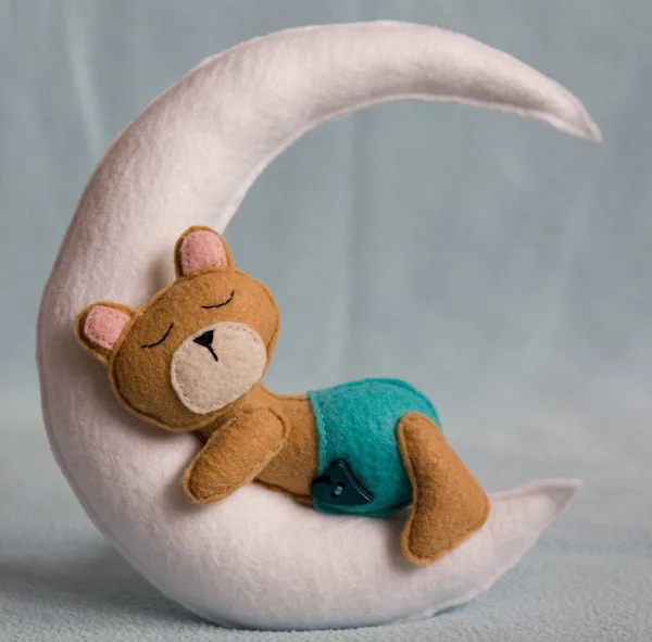 Bear Sleep Moon Hand Sewing Stock Photo