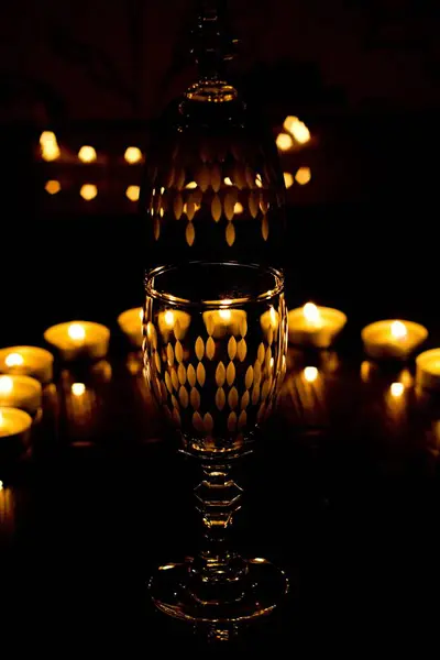 Romantic Background Candles Glass Dark Still Life Candles Glass — Stock Photo, Image
