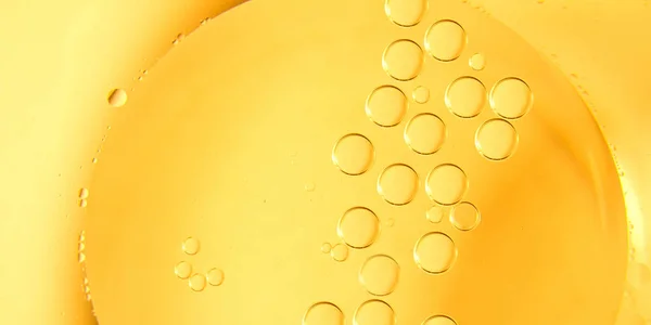 Burbujas Amarillas Naranjas Gotas Aceite Agua Aceite Oliva Para Cocinar — Foto de Stock
