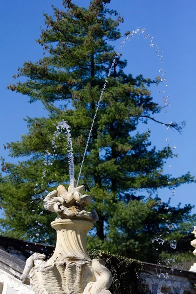 水滴在夏日蔚蓝的天空下飞溅 水滴在背景中 — 图库照片