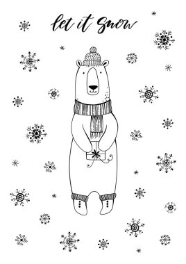 Ayı ile Noel tebrik kartı