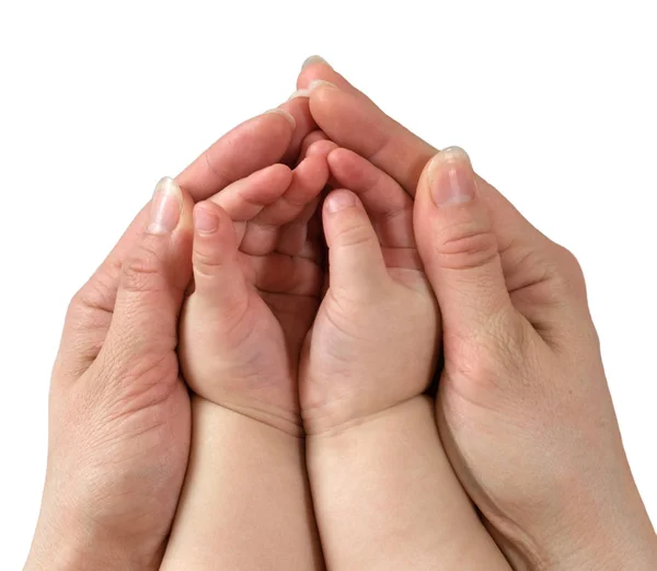 Mom holds the hand of a young child Stock Photo