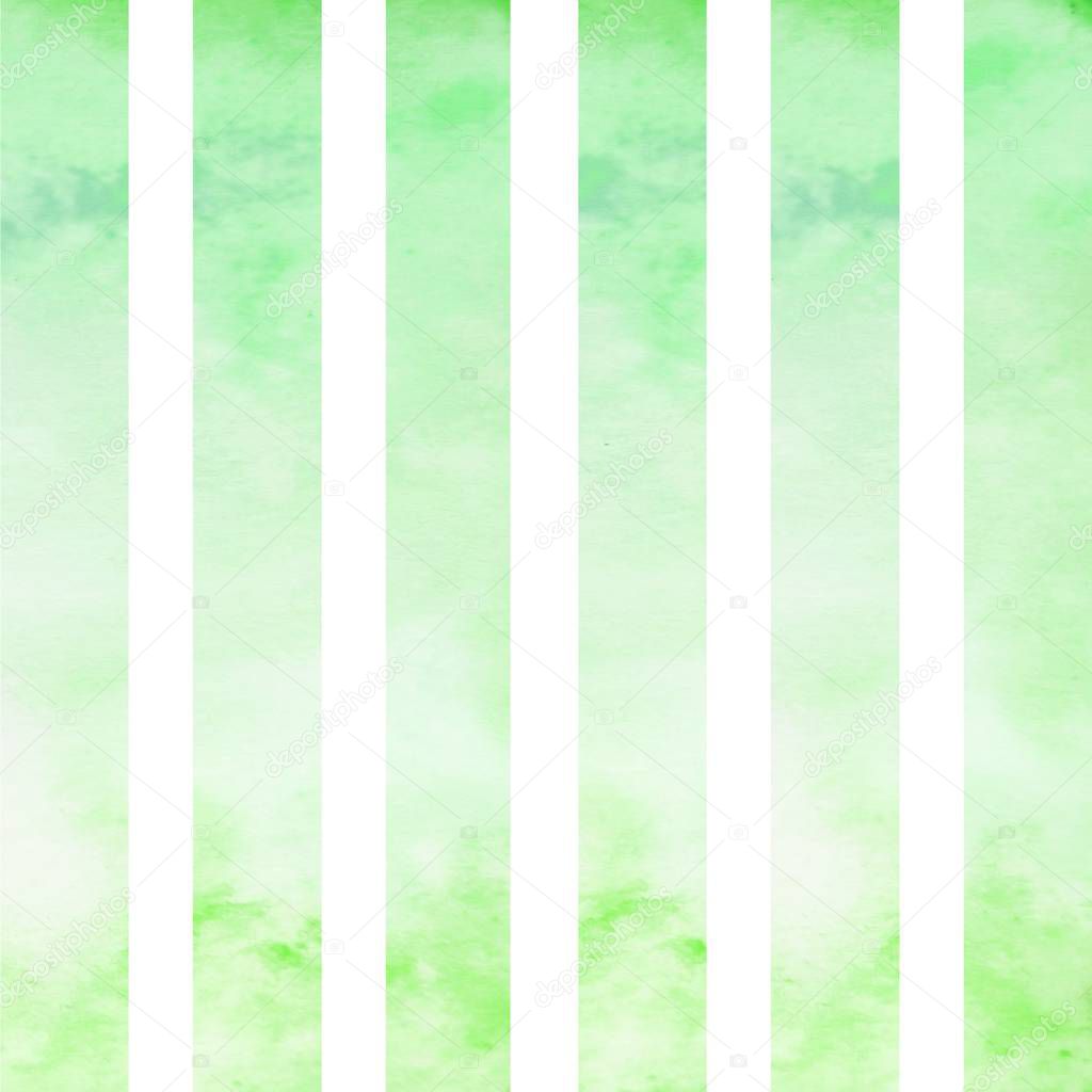 Watercolor light green stripes. Green lines on white background
