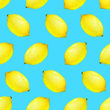 Suluboya ile Seamless Modeli el renkli arka plan üzerinde çizilmiş limon.