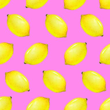 Suluboya ile Seamless Modeli el renkli arka plan üzerinde çizilmiş limon.