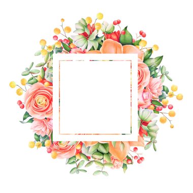 Metin için boş alan ile suluboya çerçeve çiçek.