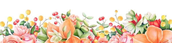 Hintergrund Mit Aquarell Sommerblumen Und Beeren Nützlich Für Die Gestaltung — Stockfoto