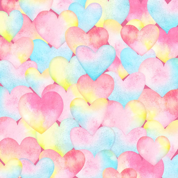 Watercolor background with hearts in pastel tender colors. Useful for wedding invitations, greeting cards, scrapbook background.