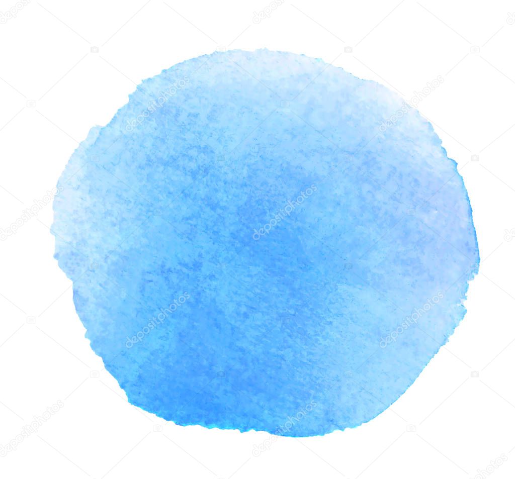 Watercolor hand painted abstract blue background. Artistic circular brush stroke isolated on white background.