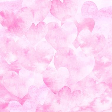 Sulu boya pembe kalpler Sevgililer günü tasarımı için arka plan elden çizilmiş.