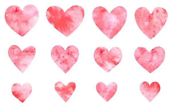 Коллекция Ручной Работы Акварель Красные Сердца Изолированы Белом Фоне Свадьбы — стоковое фото