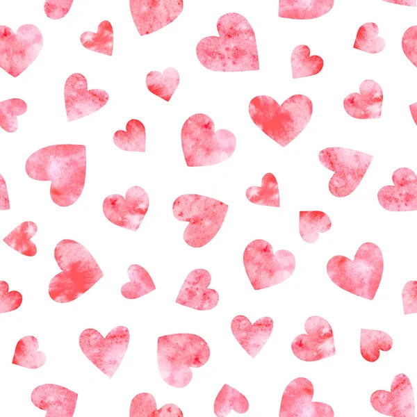 Seamless Pattern Red Watercolor Hearts White Background — Stock Photo, Image