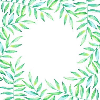 Tropik bitkiler metin için boş yer beyaz zemin üzerine izole kart şablonu suluboya el ile çizilmiş.