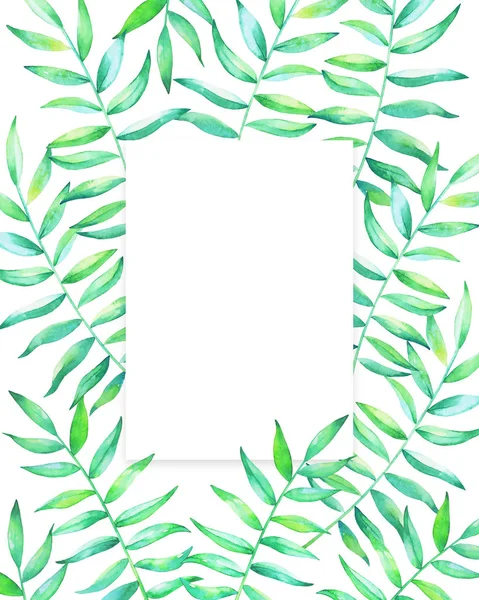 Adresskortsmallen Med Akvarell Hand Dras Tropiska Växter Isolerad Vit Bakgrund — Stockfoto