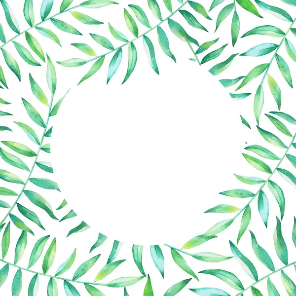 Kartenvorlage Mit Aquarell Handgezeichneten Tropischen Pflanzen Isoliert Auf Weißem Hintergrund — Stockfoto