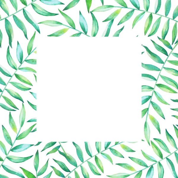 Karta Šablony Akvarel Rukou Kreslené Tropické Rostliny Izolovaných Bílém Pozadí — Stock fotografie
