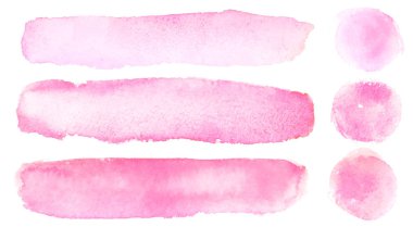 El kümesi suluboya dokulu arka plan üzerinde beyaz izole boyalı. Pembe fırça darbeleri topluluğu.