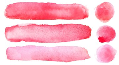 El kümesi suluboya dokulu arka plan üzerinde beyaz izole boyalı. Kırmızı fırça darbeleri topluluğu.