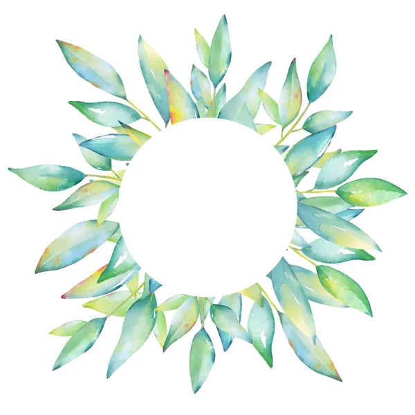 Πλατεία Πρότυπο Για Σχεδιασμό Floral Κάρτα Ακουαρέλα Χέρι Πράσινα Φύλλα — Φωτογραφία Αρχείου