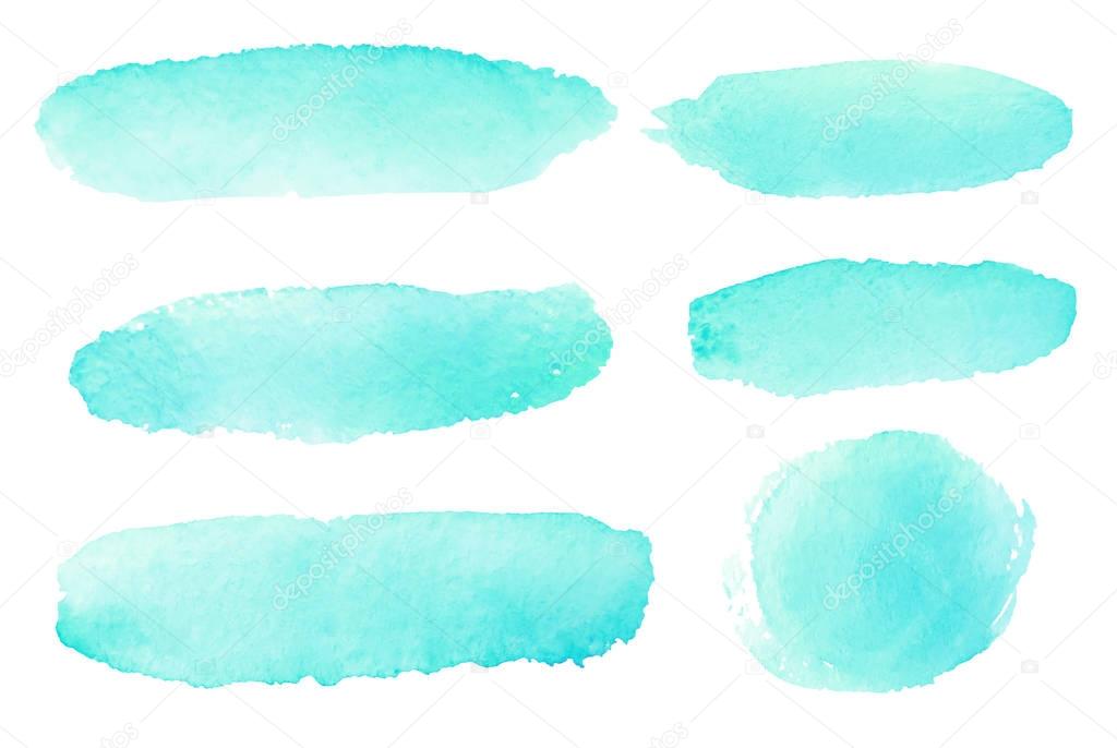 Set of abstract hand drawn watercolor brush strokes isolated on white background.