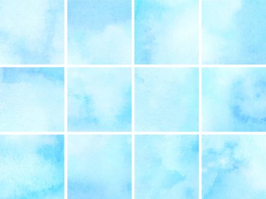 Suluboya el ışık mavi kareler beyaz zemin üzerine çekilmiş..