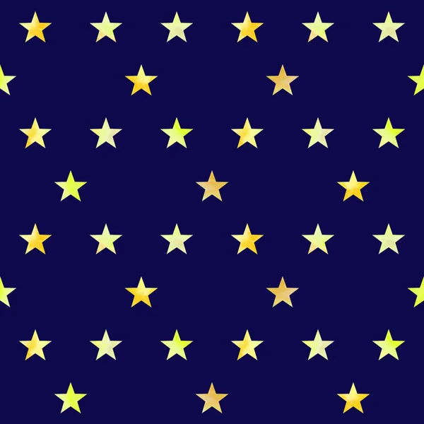 Akvarell Hand Dragna Sömlösa Mönster Med Gyllene Gula Stjärnor Mörkblå — Stockfoto