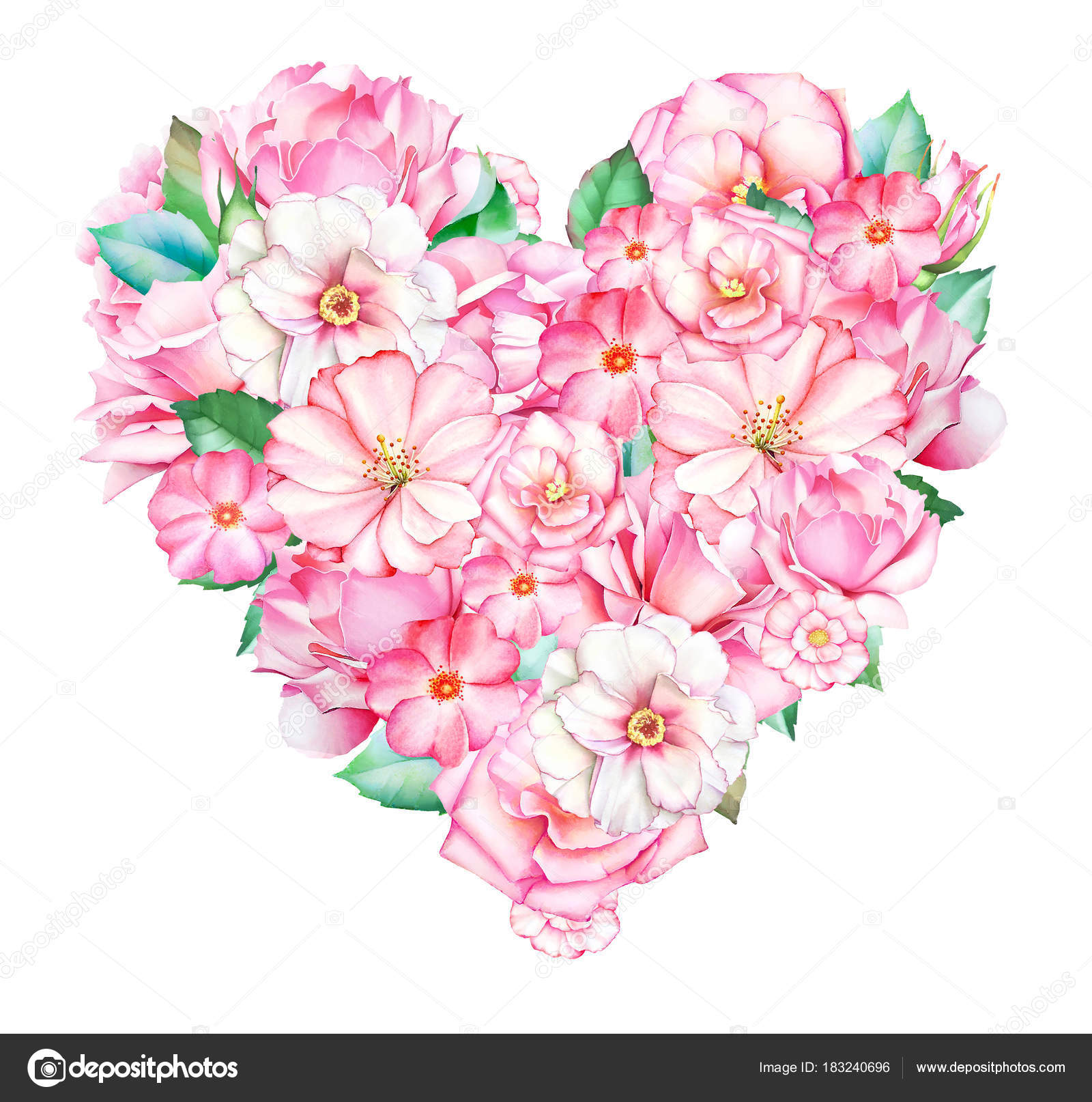 superbe coeur avec des fleurs roses et blanches aquarelle dessins la main isol sur fond blanc utile pour la conception romantique de la carte de voeux