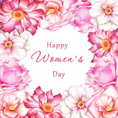 Beyaz, pembe ve kırmızı Şakayık çiçekleri beyaz arka plan ile ile suluboya çerçeve çiçek.