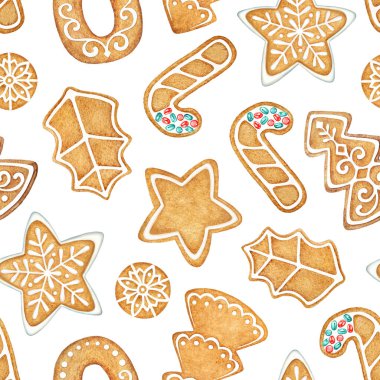 Beyaz zemin üzerinde zencefilli kurabiyeler olan kusursuz desen.