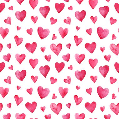 Beyaz arka planda suluboya pembe kirli kalplerle kusursuz bir desen.. 