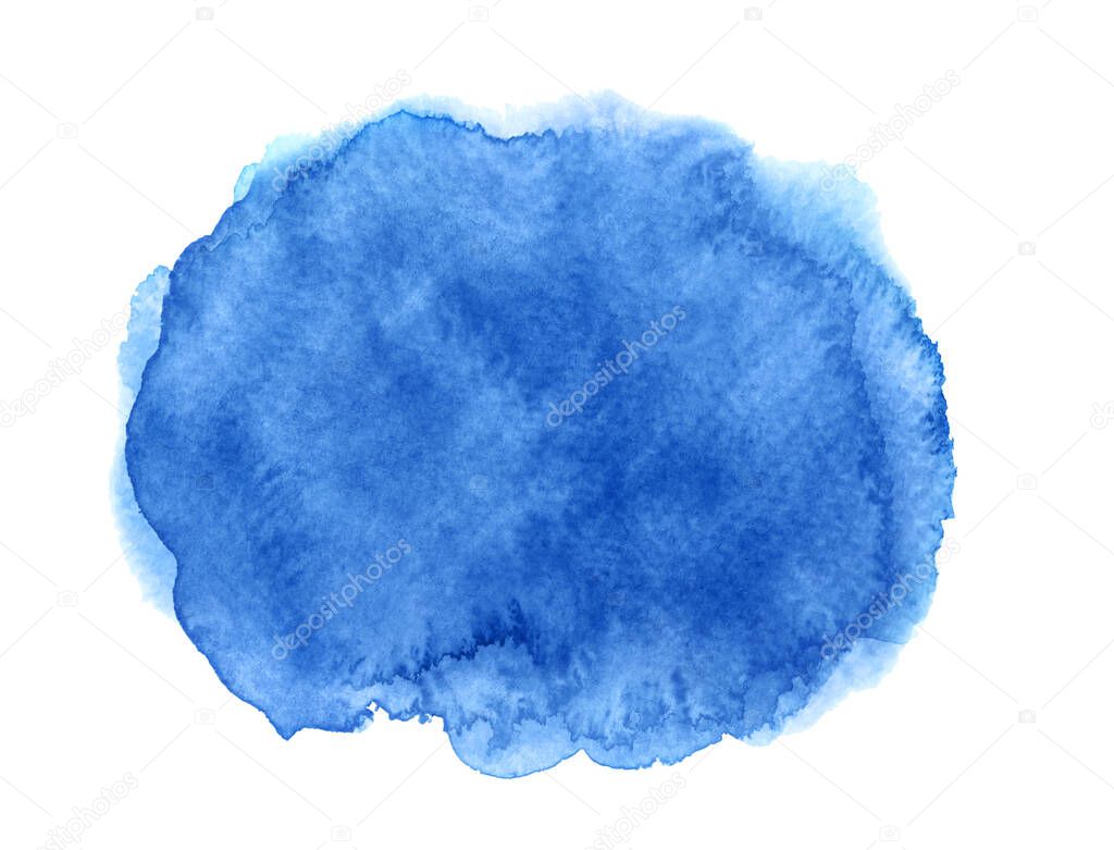 Abstract hand drawn blue watercolor with stains on white background