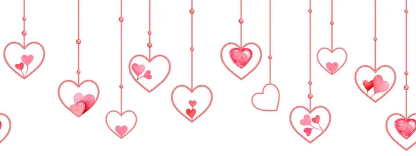 Sömlöst Mönster Med Akvarellröda Dekorativa Hjärtan Alla Hjärtans Dag Design — Stockfoto