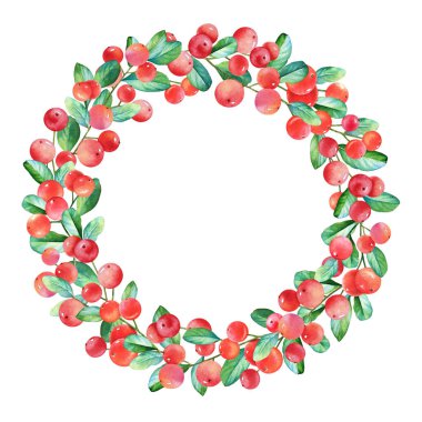 Kırmızı bereli suluboya çelenk beyaz arkaplanda izole edildi. 