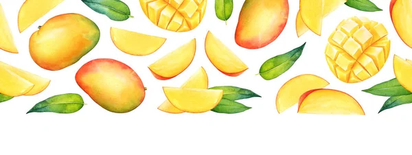 Modèle Sans Couture Avec Des Fruits Mangue Aquarelle — Photo