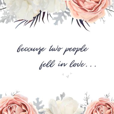 Vektör, çiçek düğün davet, davet, tarihi kart tasarımı, şeftali çiçek buketi, beyaz gül, dusty miller Gümüş Mavi yaprakları Kaydet. Zarif, narin kış mevsimlik şirin şablonu. Metin alanı