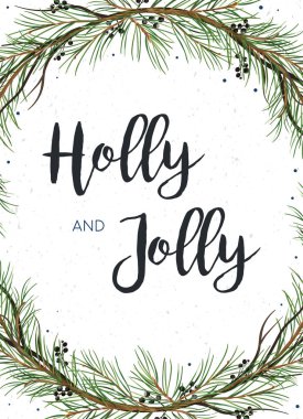 Vektör tebrik kartı, davet: çam ağacı, kahverengi dalları, yeşil s