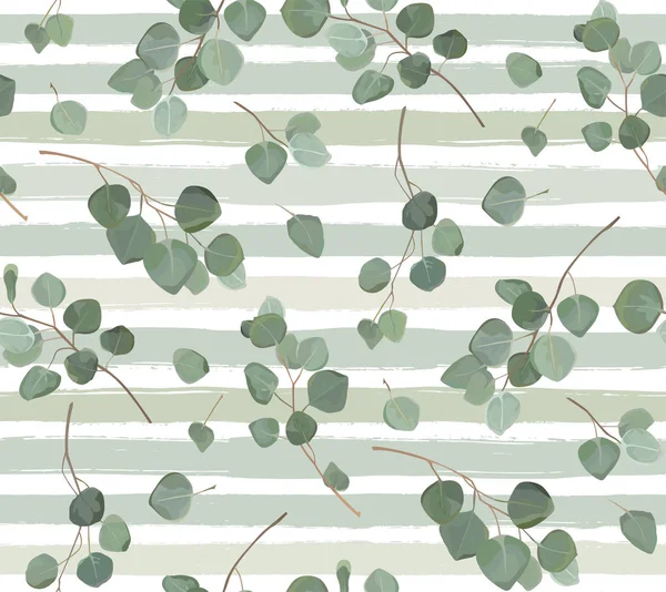 Naadloze patroon van Eucalyptus Schijfzalm natuurlijke takken met groene tropische verlaat in aquarel stijl. Vector decoratieve elegante groen illustratie geïsoleerd witte gestripte achtergrond — Stockvector