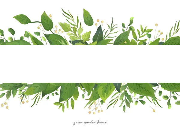 Vector card floral design with green watercolor fern leaves, tropical forest greenery herbs decorative frame, border. Elegant beauty cute watercolor rustic greeting, wedding invite, postcard template — Stock Vector