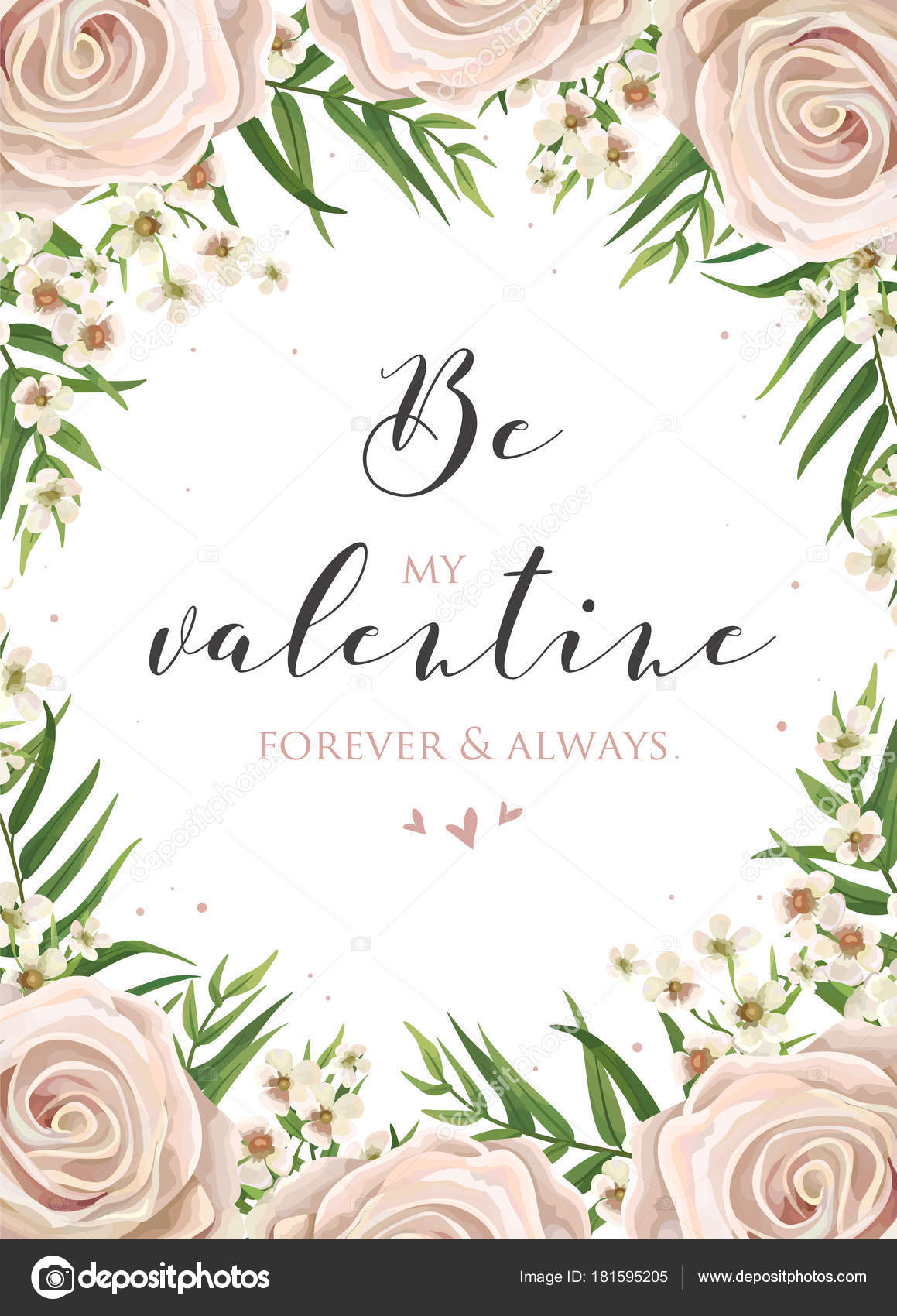 Diseño de tarjetas florales con rosa, rosa cremoso jardín blanco, flores de  cera, verde exótica palmera frondosas hojas borde ramo. Vector de lujo  elegante tierno San Valentín saludo, invitación, postal Vector de, image size:1159x1700
