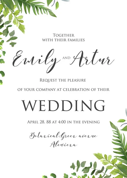 Invitation Mariage Botanique Style Aquarelle Naturelle Invitez Enregistrez Design Floral — Image vectorielle