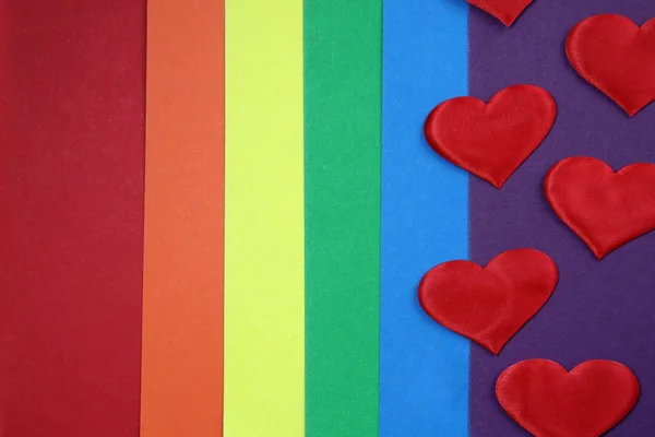 Веселка Гомосексуальний Кольоровий Фон Червоними Серцями — стокове фото
