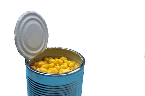 Jar Canned Yellow Corn White Background — 스톡 사진