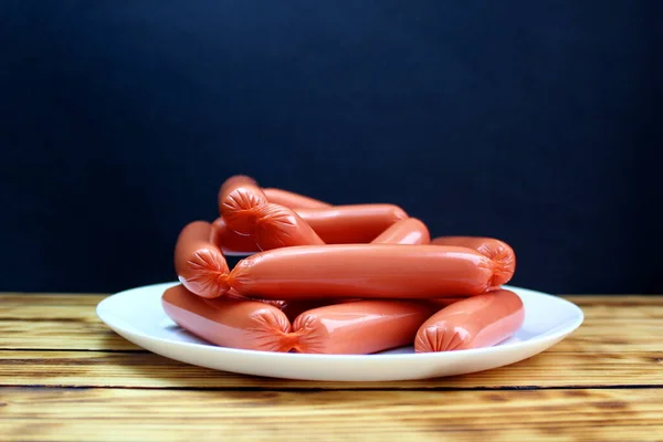 Sausages White Plate Stacked Pile — Stock Photo, Image