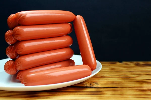Sausages White Plate Stacked Form Tower — Stock Photo, Image
