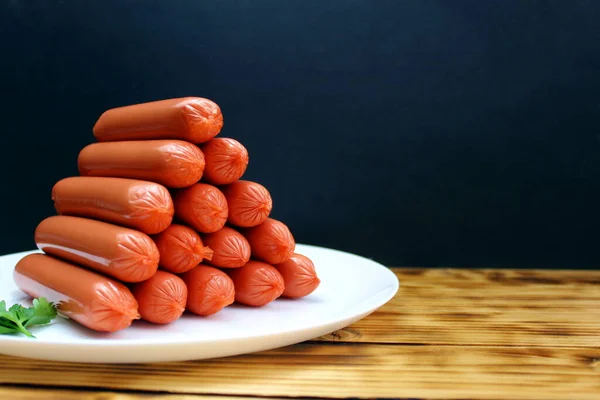Sausages White Plate Stacked Form Tower — Stock Photo, Image