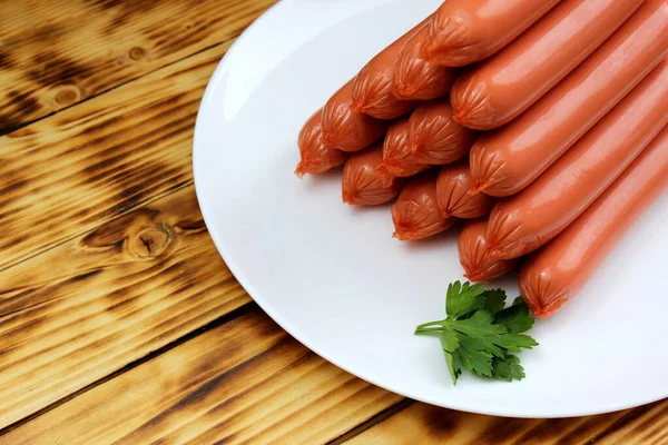 Sausages White Plate Stacked Form Tower — Stock Photo, Image